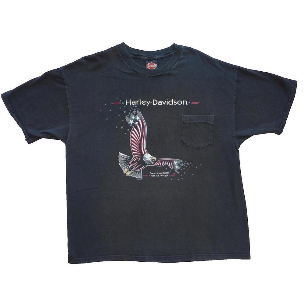 Rare Harley-Davidson Men's Black Eagle with pocket Graphic T-Shirt XXL